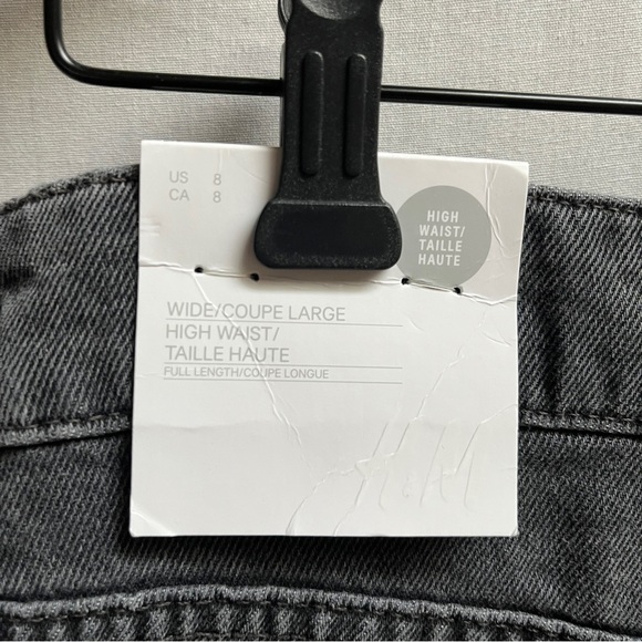 NWT H&M Black Distressed High Waisted Wide Leg Jeans Sz 8 - Picture 5 of 9